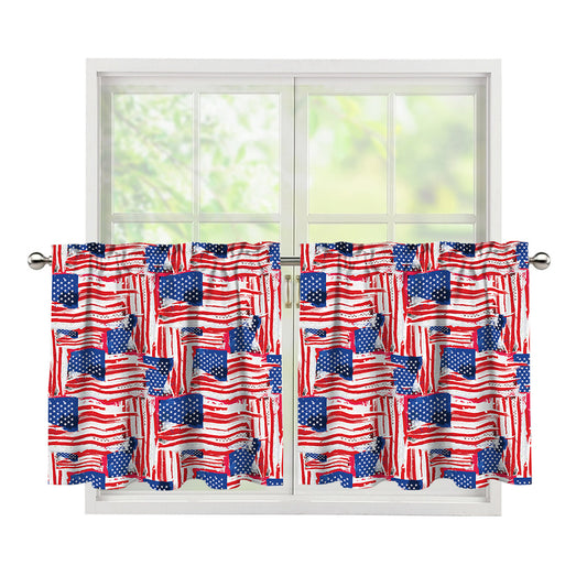 Abstract American Flag Print Tier Curtains