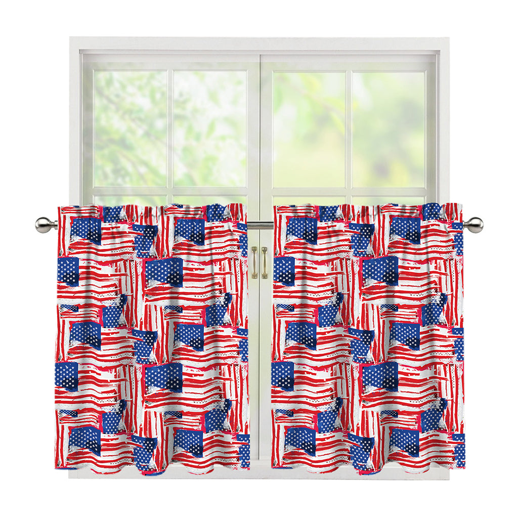 Abstract American Flag Print Tier Curtains