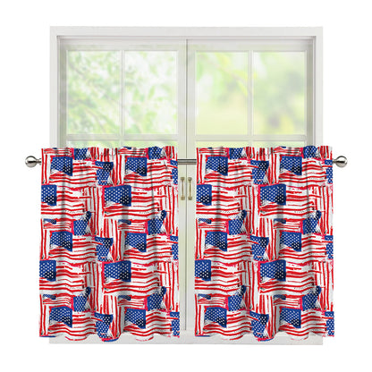 Abstract American Flag Print Tier Curtains