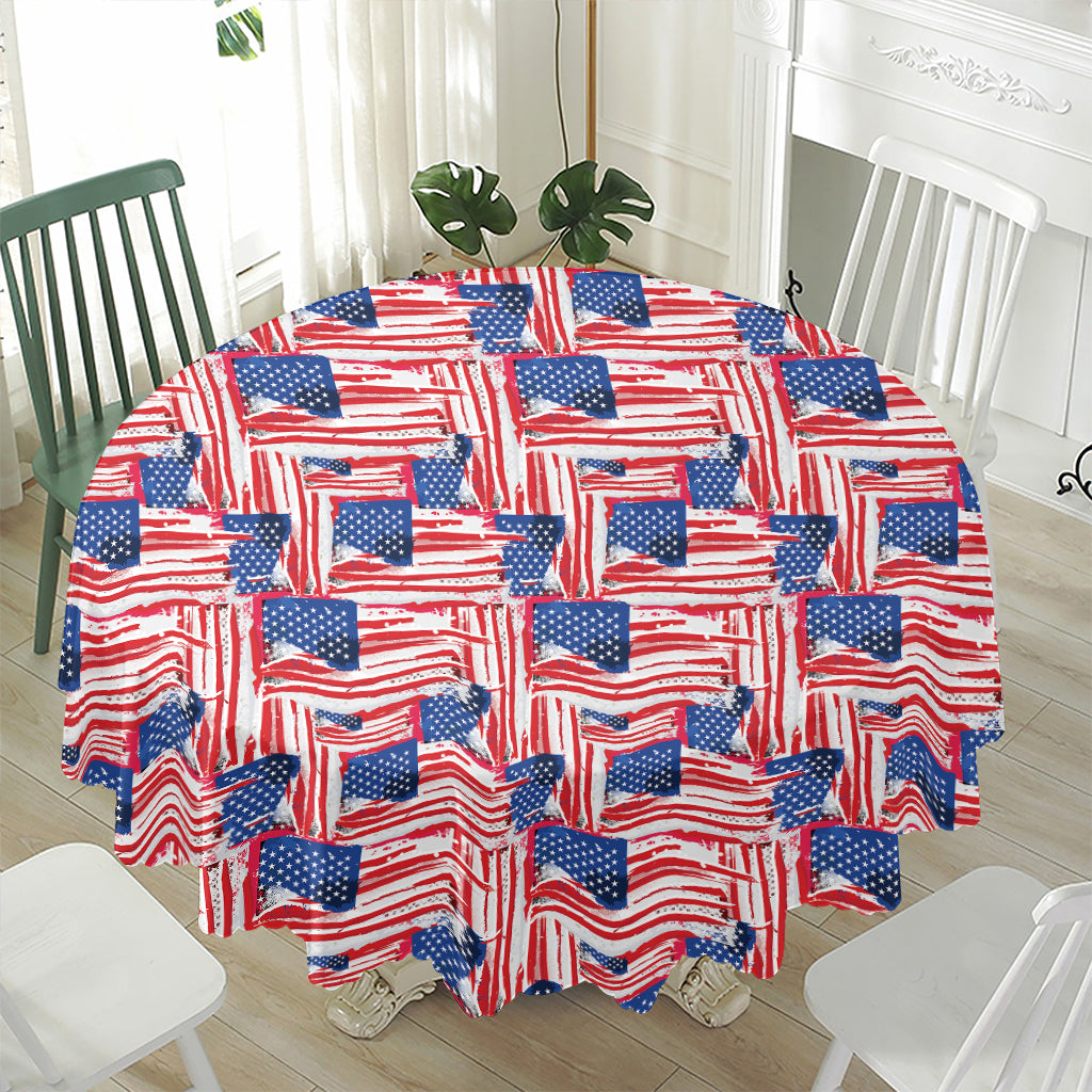 Abstract American Flag Print Waterproof Round Tablecloth