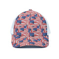 Abstract American Flag Print White Mesh Trucker Hat