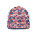 Abstract American Flag Print White Mesh Trucker Cap