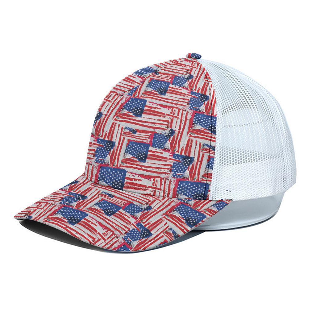Abstract American Flag Print White Mesh Trucker Cap