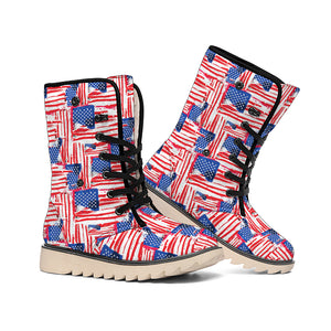 Abstract American Flag Print Winter Boots