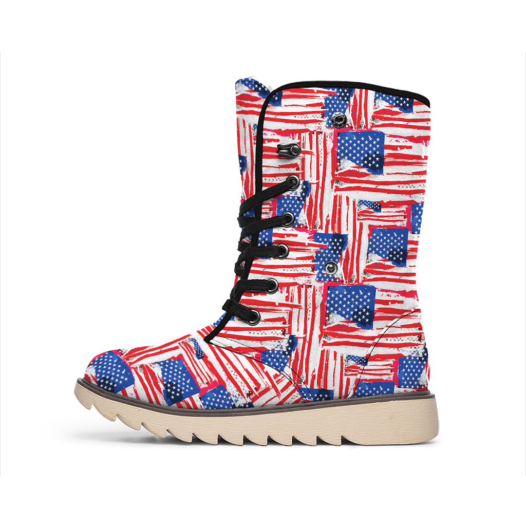 Abstract American Flag Print Winter Boots