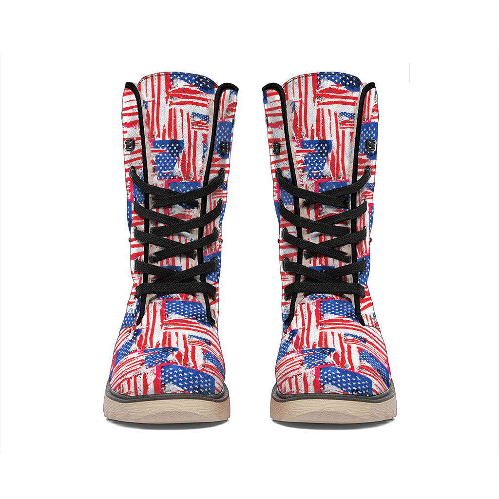 Abstract American Flag Print Winter Boots