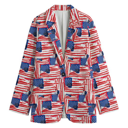 Abstract American Flag Print Women's Blazer
