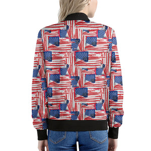 Abstract American Flag Print Women's Bomber Jacket