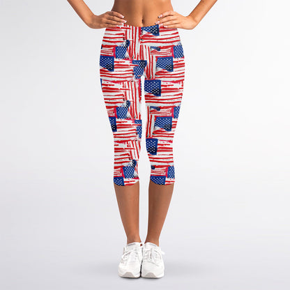 Abstract American Flag Print Women's Capri Leggings