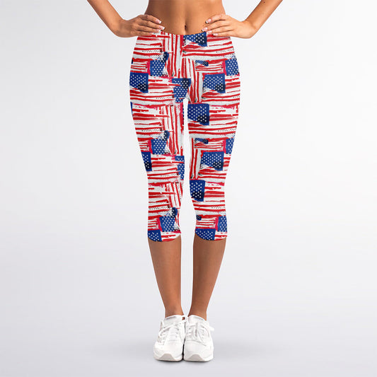 Abstract American Flag Print Women's Capri Leggings