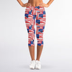 Abstract American Flag Print Women's Capri Leggings