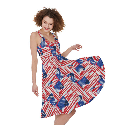 Abstract American Flag Print Women's Sleeveless Dress