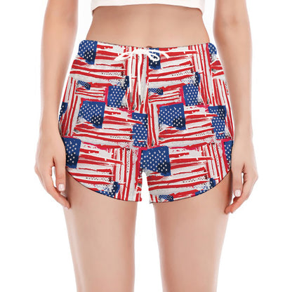 Abstract American Flag Print Women's Split Running Shorts