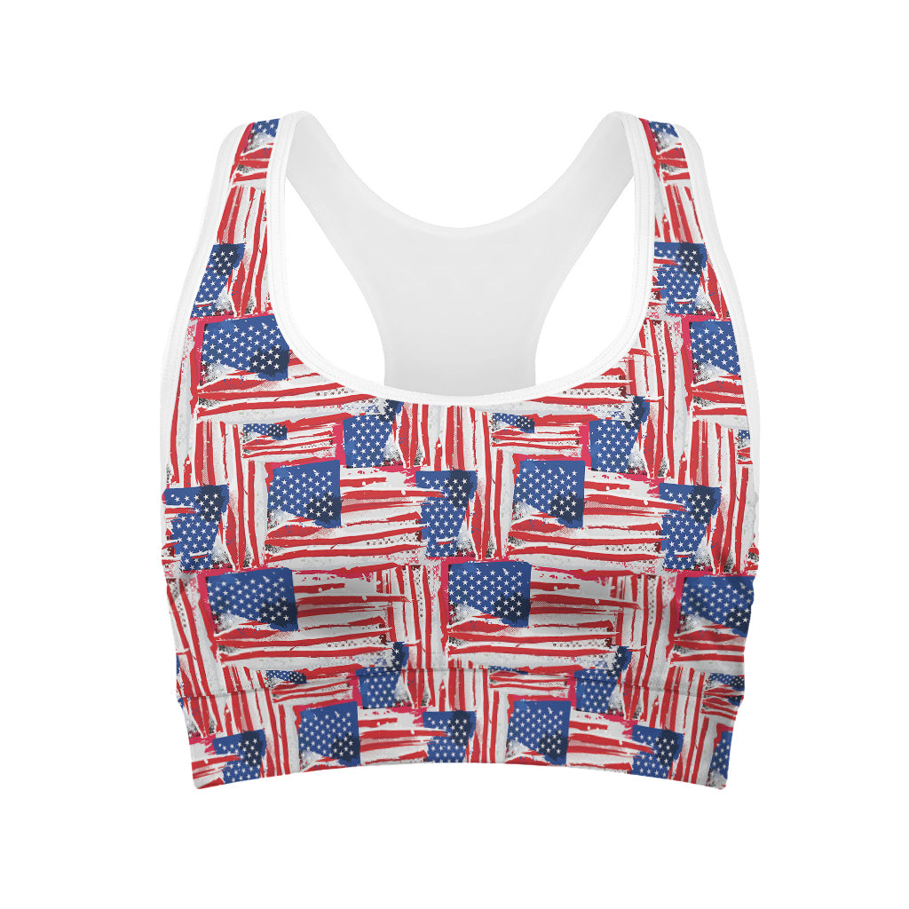 Abstract American Flag Print Women's Sports Bra