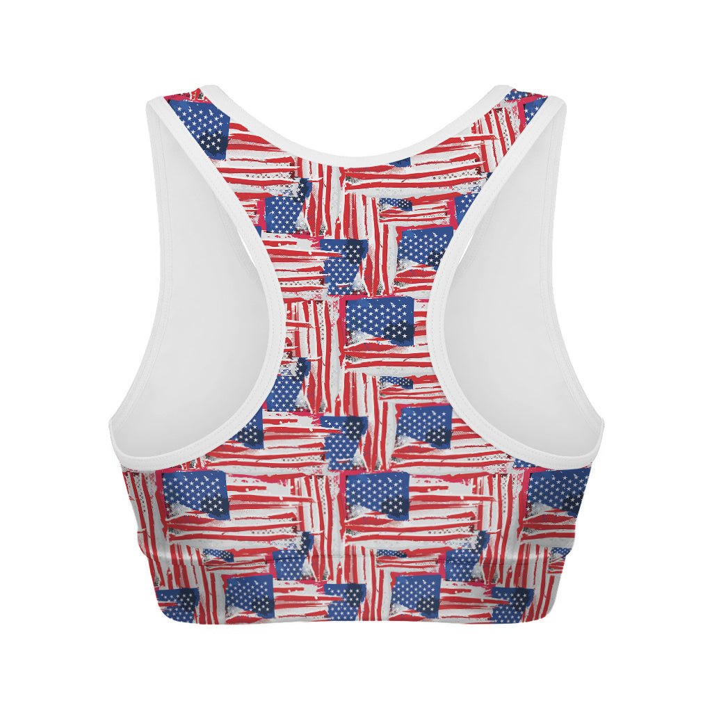 Abstract American Flag Print Women's Sports Bra