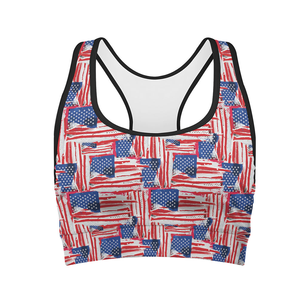 Abstract American Flag Print Women's Sports Bra