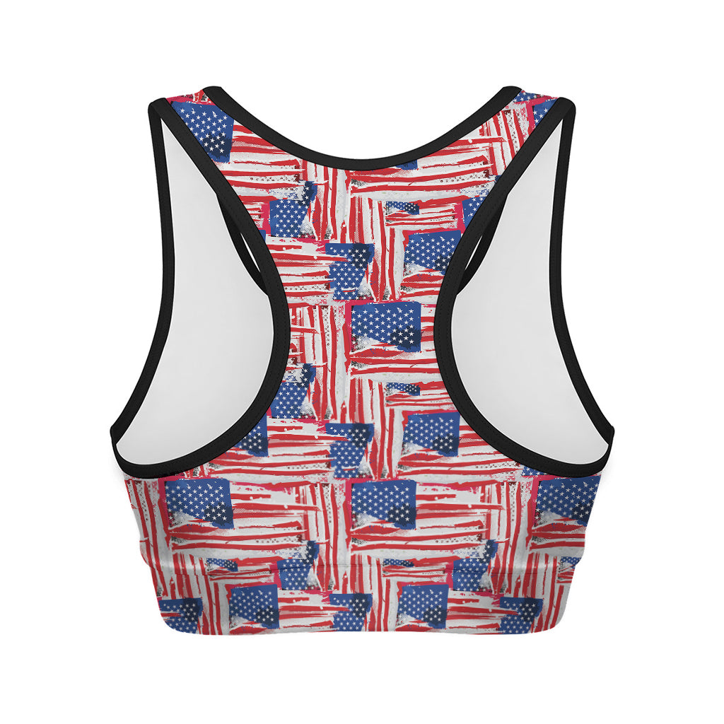 Abstract American Flag Print Women's Sports Bra