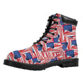 Abstract American Flag Print Padded Collar Lace Up Boots