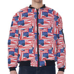 Abstract American Flag Print Zip Sleeve Bomber Jacket