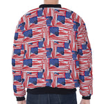 Abstract American Flag Print Zip Sleeve Bomber Jacket