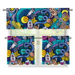 Abstract Cartoon Galaxy Space Print 3 Piece Kitchen Curtains