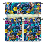 Abstract Cartoon Galaxy Space Print 3 Piece Kitchen Curtains