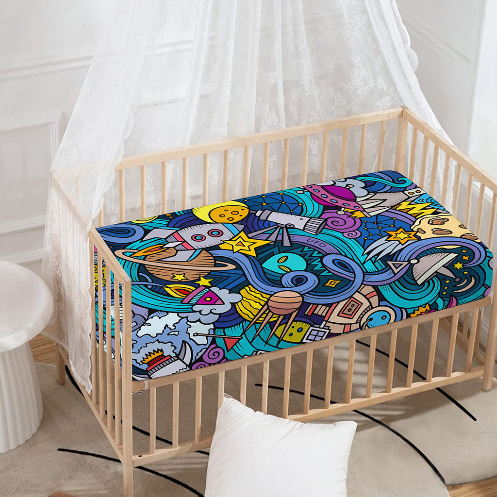 Abstract Cartoon Galaxy Space Print Baby Crib Sheet