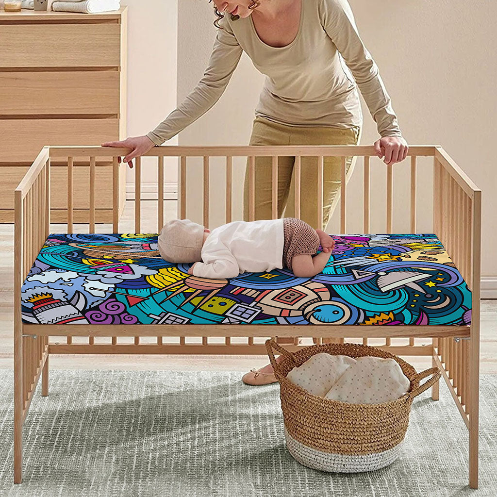 Abstract Cartoon Galaxy Space Print Baby Crib Sheet