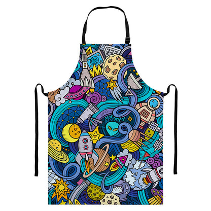 Abstract Cartoon Galaxy Space Print Bib Apron With Pocket