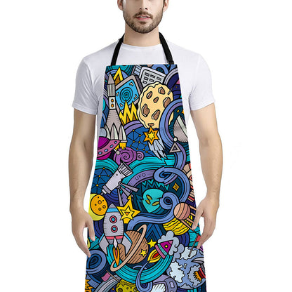 Abstract Cartoon Galaxy Space Print Bib Apron With Pocket