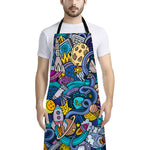 Abstract Cartoon Galaxy Space Print Bib Apron With Pocket