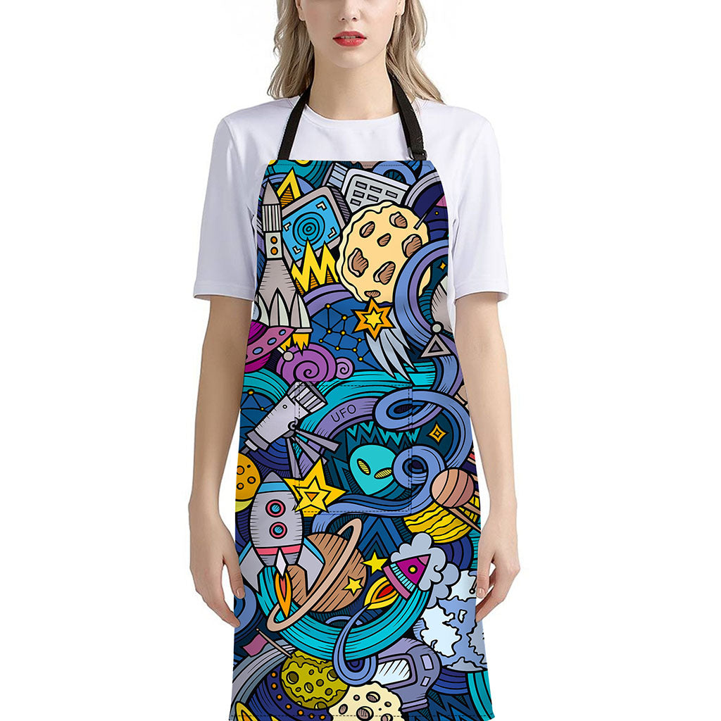 Abstract Cartoon Galaxy Space Print Bib Apron With Pocket