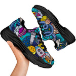 Abstract Cartoon Galaxy Space Print Black Chunky Shoes