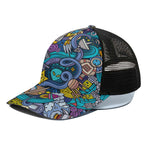 Abstract Cartoon Galaxy Space Print Black Mesh Trucker Cap