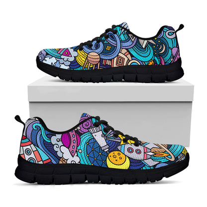Abstract Cartoon Galaxy Space Print Black Running Shoes