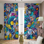 Abstract Cartoon Galaxy Space Print Blackout Pencil Pleat Curtains