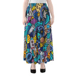 Abstract Cartoon Galaxy Space Print Chiffon Maxi Skirt