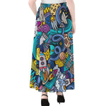 Abstract Cartoon Galaxy Space Print Chiffon Maxi Skirt