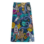 Abstract Cartoon Galaxy Space Print Cotton Front Slit Maxi Skirt