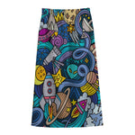Abstract Cartoon Galaxy Space Print Cotton Front Slit Maxi Skirt