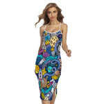 Abstract Cartoon Galaxy Space Print Cross Back Cami Dress