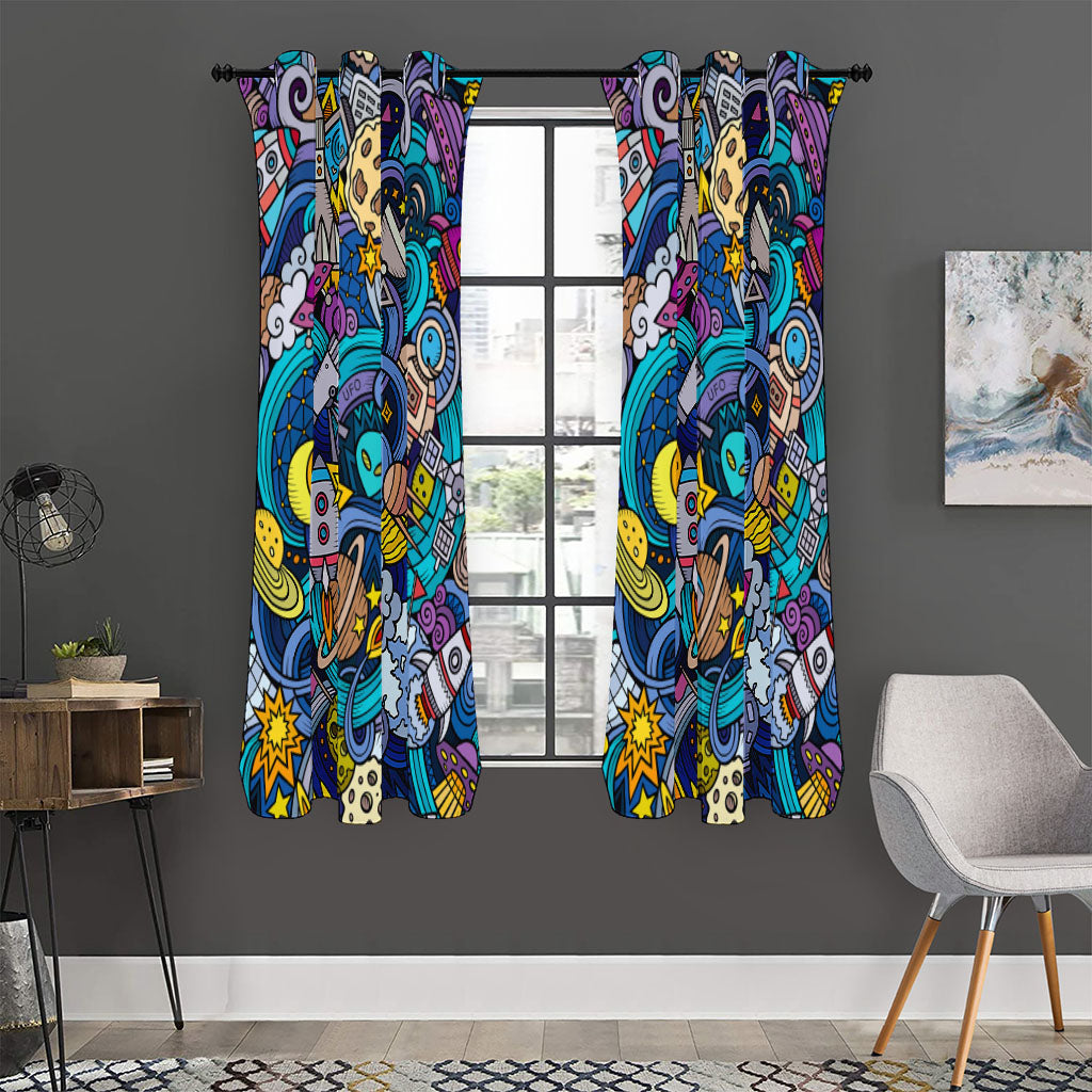 Abstract Cartoon Galaxy Space Print Curtain