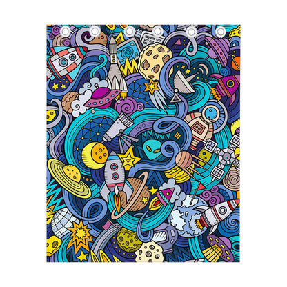 Abstract Cartoon Galaxy Space Print Curtain