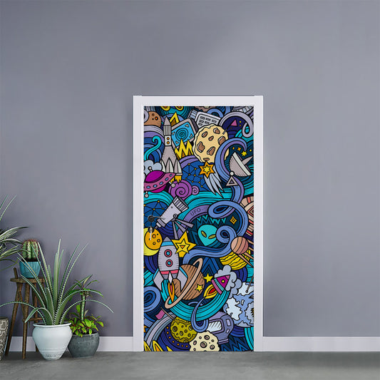 Abstract Cartoon Galaxy Space Print Door Sticker
