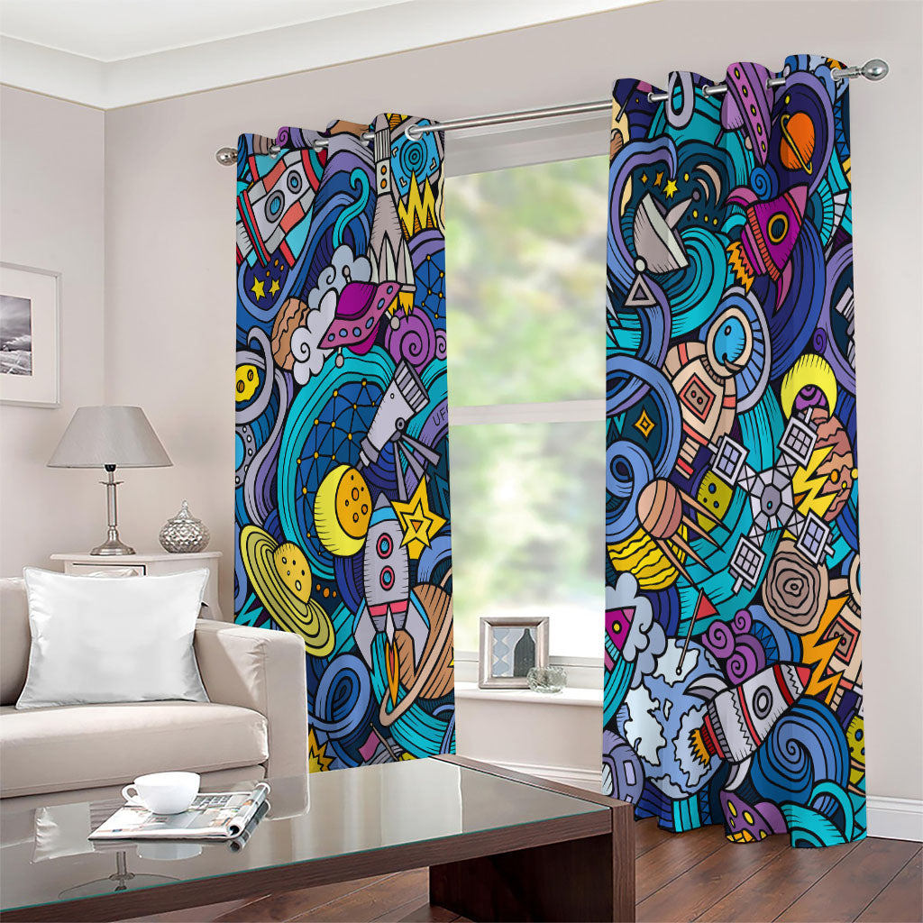 Abstract Cartoon Galaxy Space Print Extra Wide Grommet Curtains