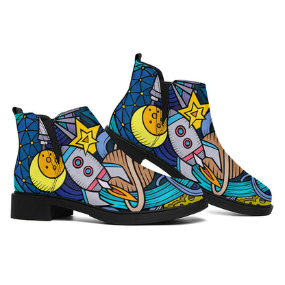 Abstract Cartoon Galaxy Space Print Flat Ankle Boots