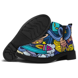 Abstract Cartoon Galaxy Space Print Flat Ankle Boots