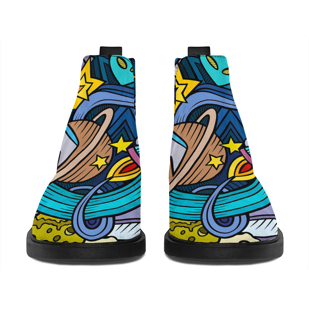 Abstract Cartoon Galaxy Space Print Flat Ankle Boots