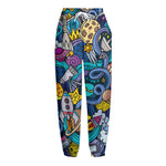 Abstract Cartoon Galaxy Space Print Fleece Lined Knit Pants