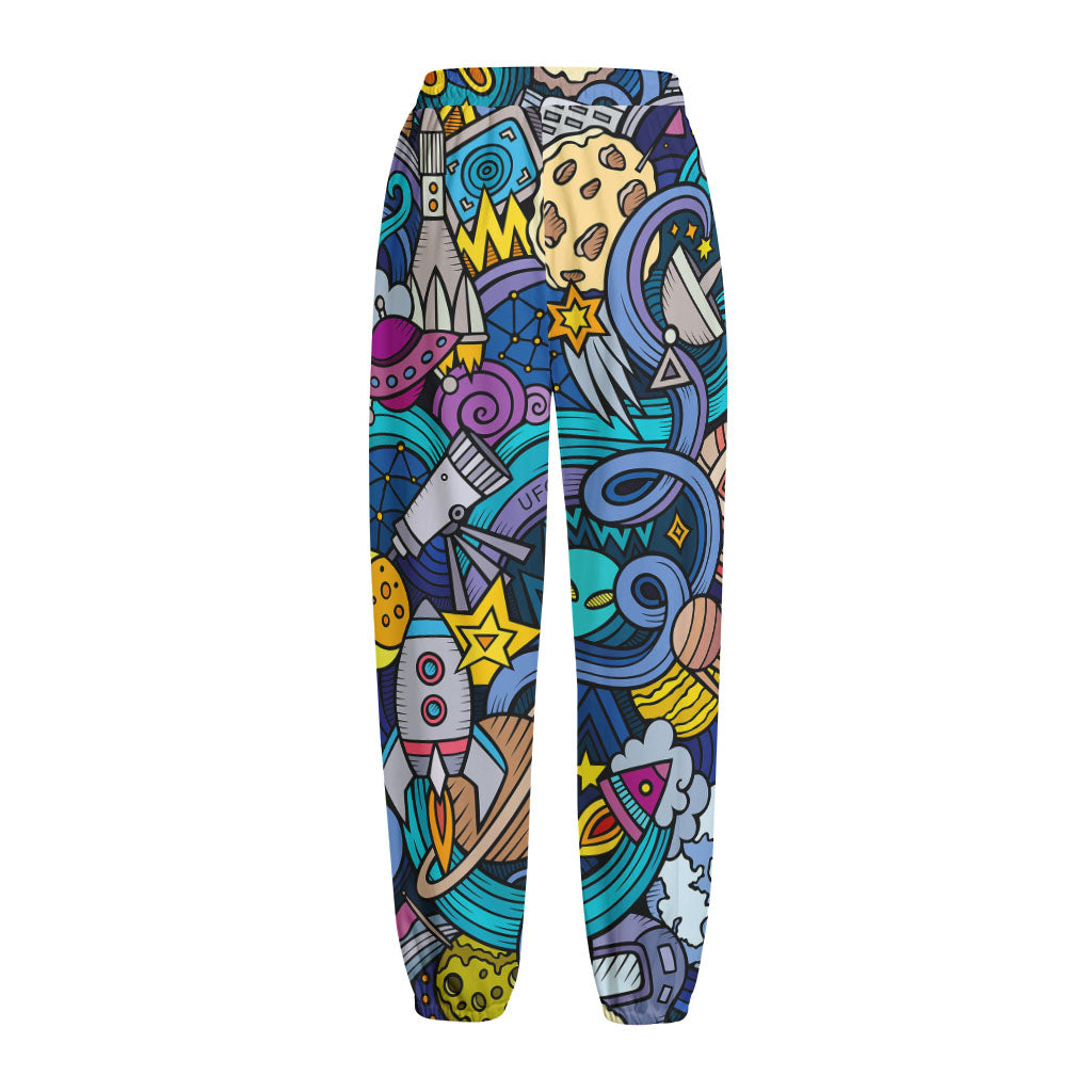 Abstract Cartoon Galaxy Space Print Fleece Lined Knit Pants